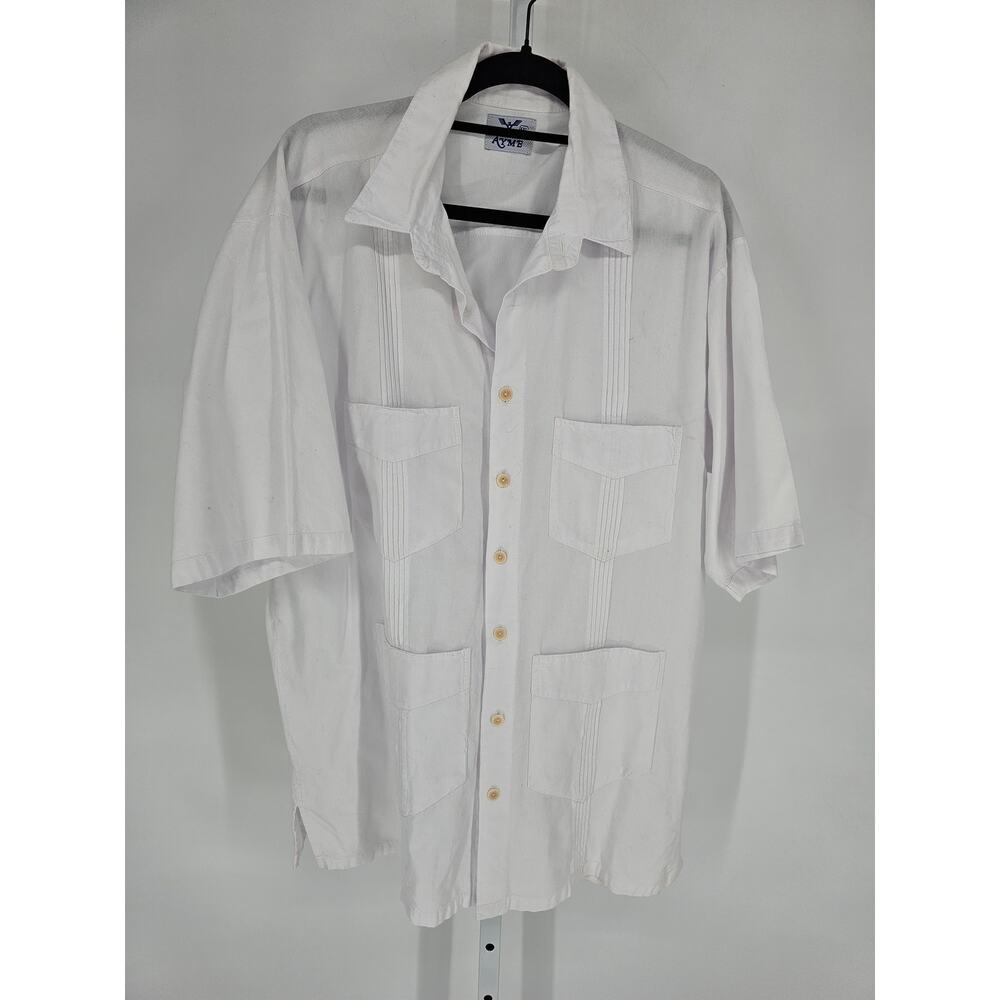 Vtg Ayme Shirt Mens XXL Embroidered Aztec Guayabera Short Sleeve Button Up